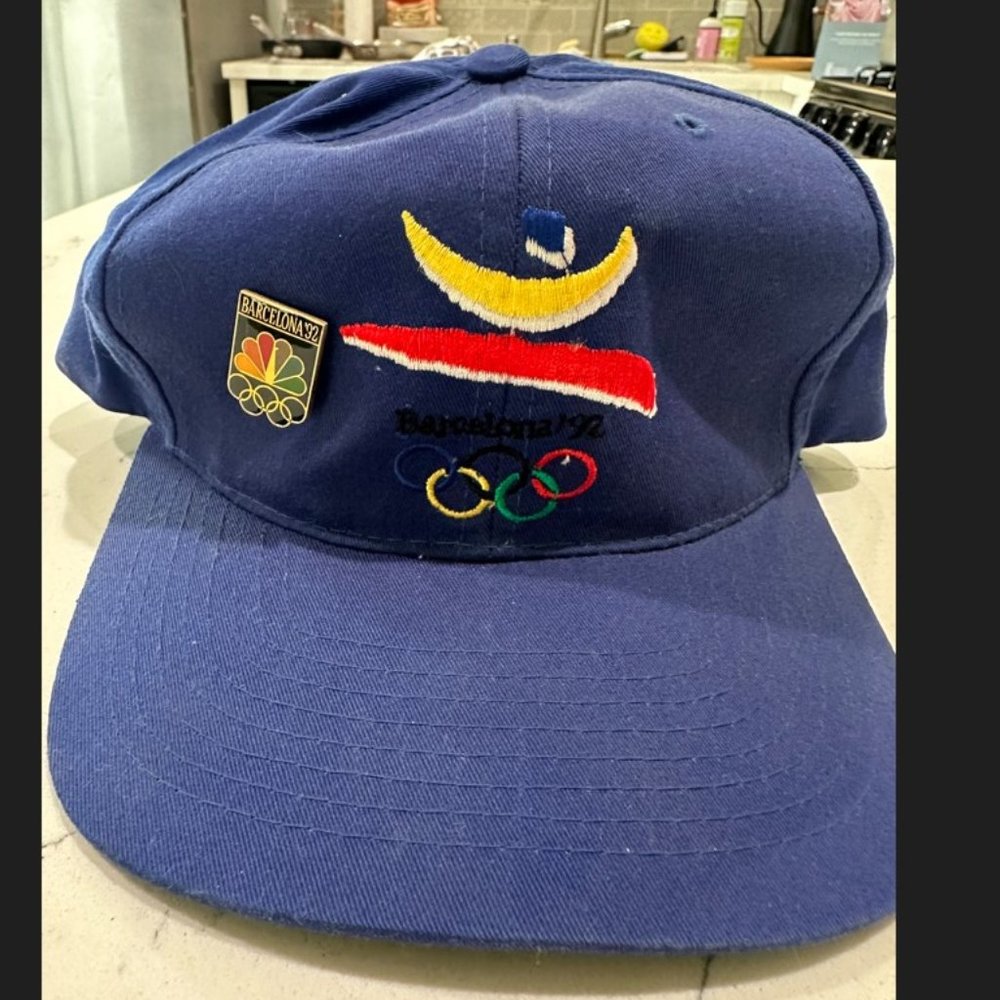 Baseball Cap 1992 Barcelona Olympics Blue with NBC Pin